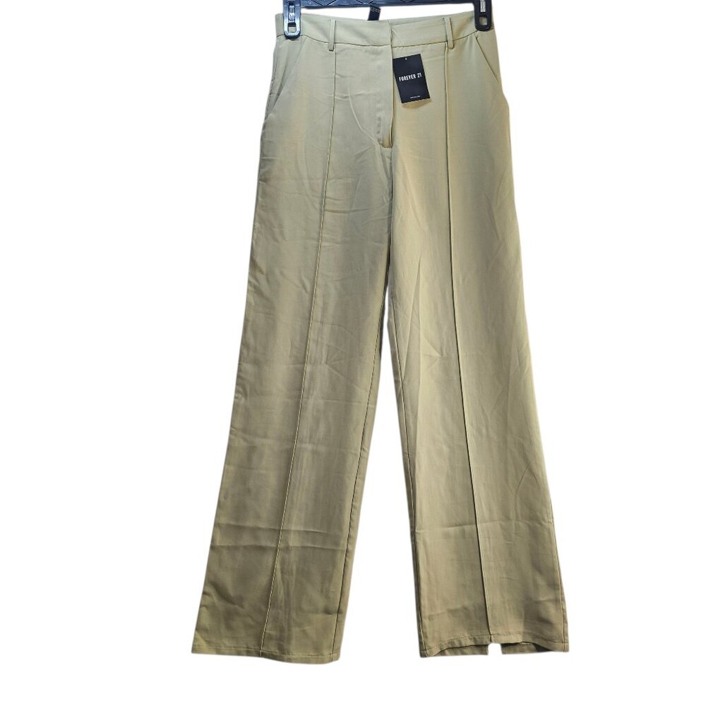 Forever 21 Pistachio Green Dress Pants Long Woven Split Hem Size M Wide Leg